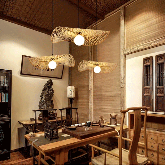 Soku Wabi Sabi Bamboo Pendant Light above the dining table