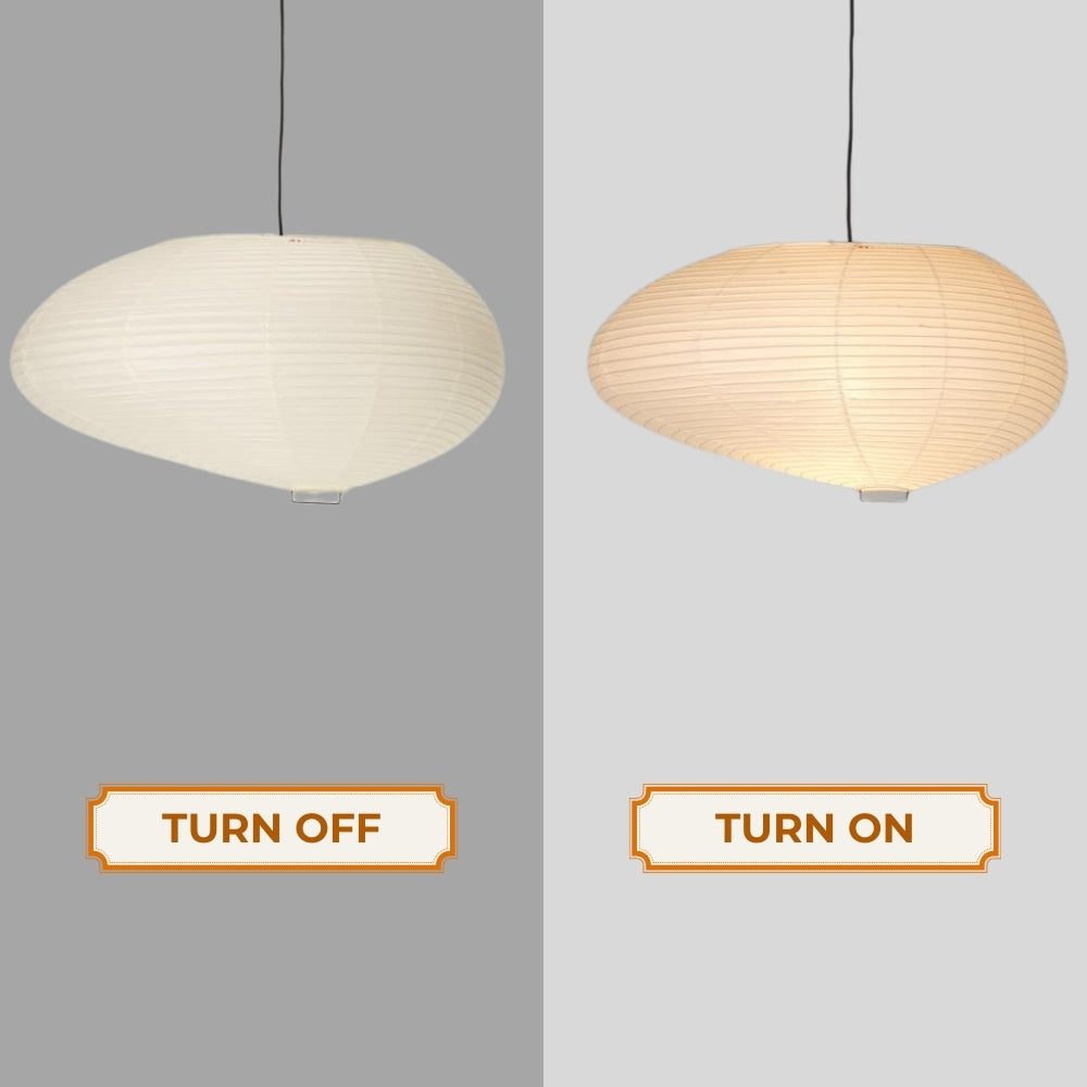 style b wabi sabi rice paper lantern pendant light when the light is on and off