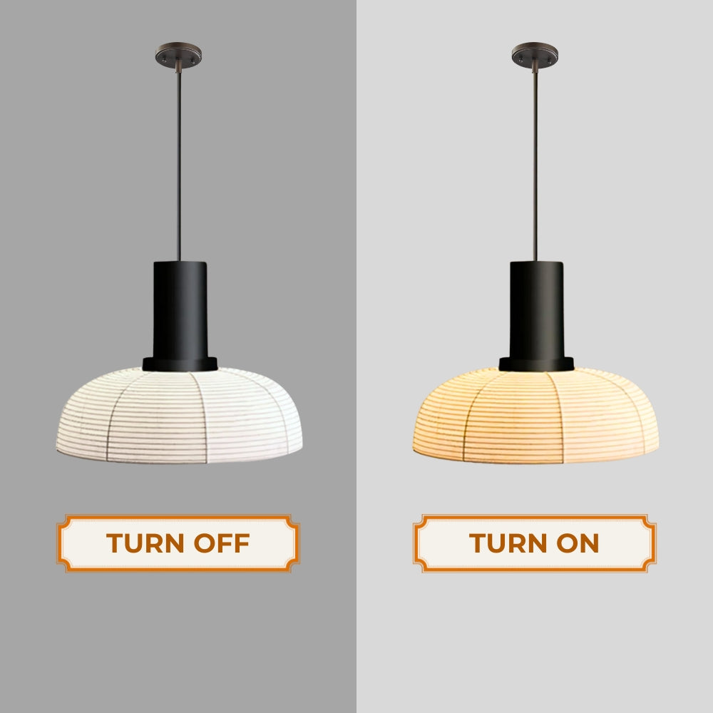 style d japanese wabi sabi farbic pendant light when the light is on and off