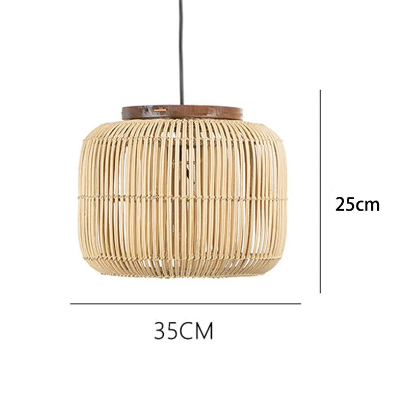 Black Rattan Barrel Hanging Lamp Fixtures