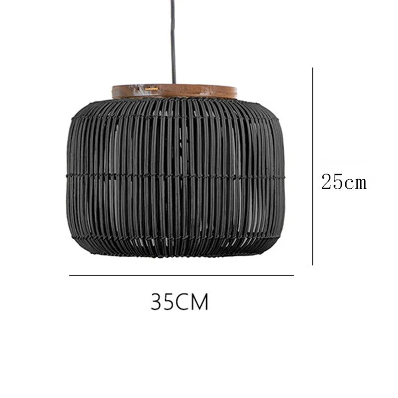 Black Rattan Barrel Hanging Lamp Fixtures