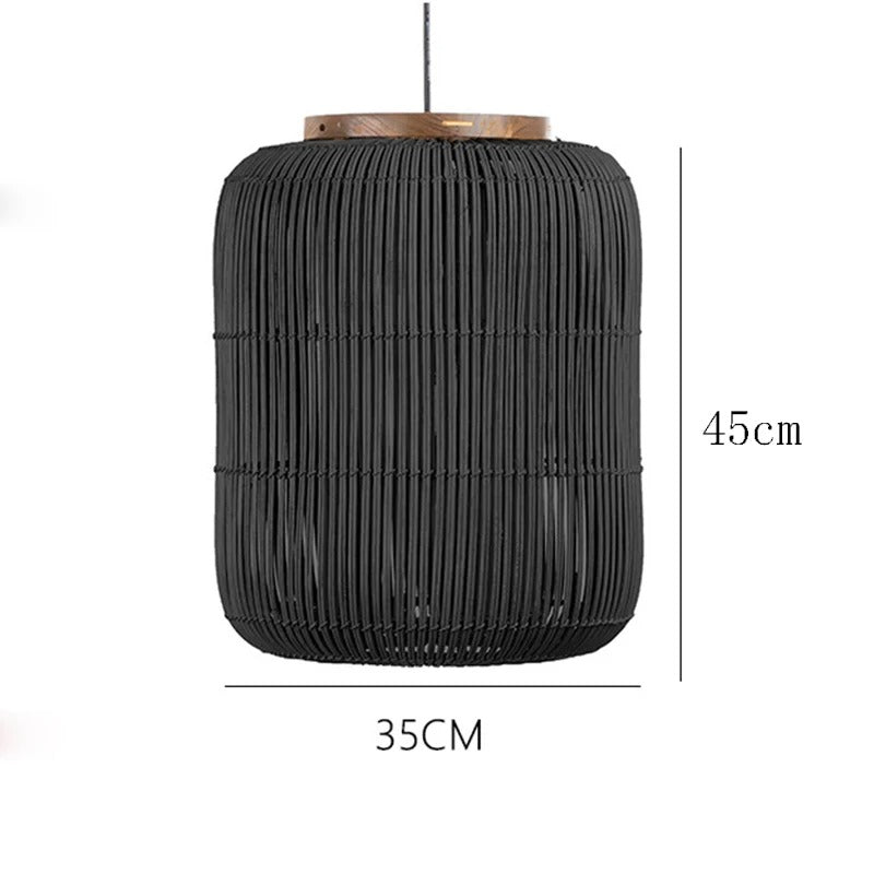 Black Rattan Barrel Hanging Lamp Fixtures