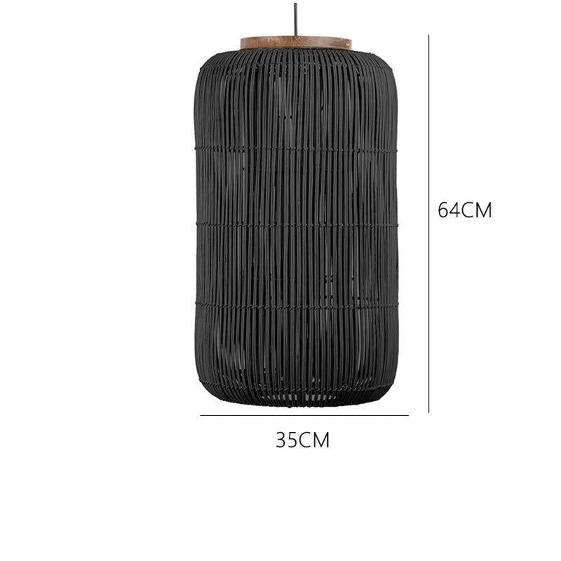 Black Rattan Barrel Hanging Lamp Fixtures