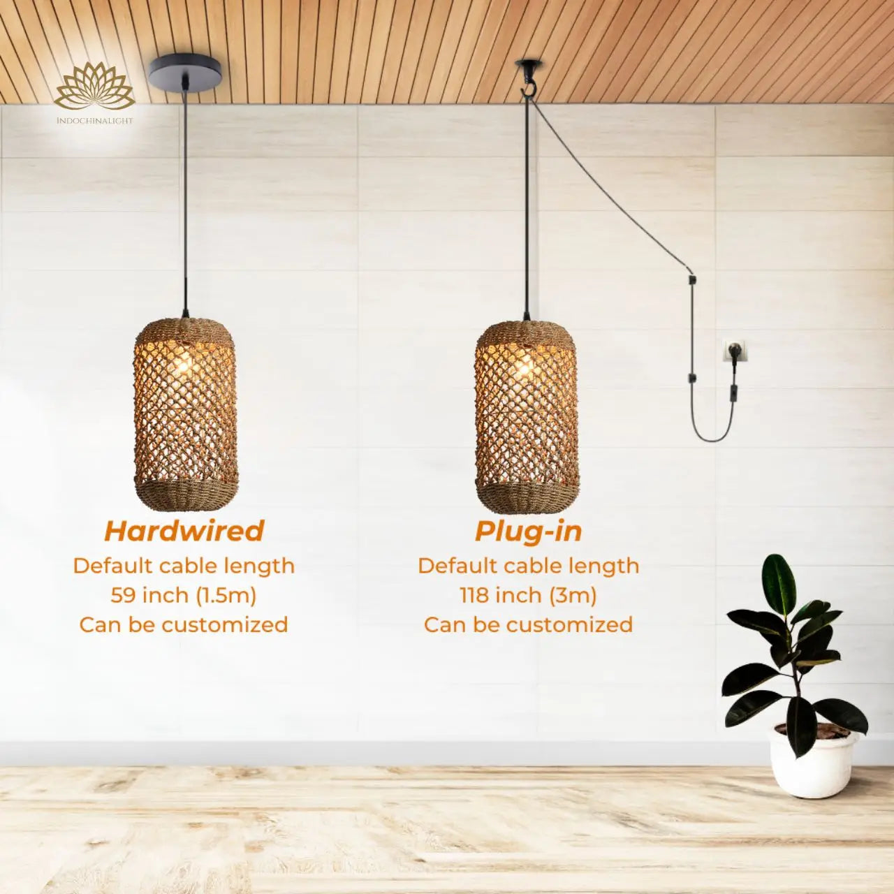 Vintage Straw Wicker Pendant Light's accessories type