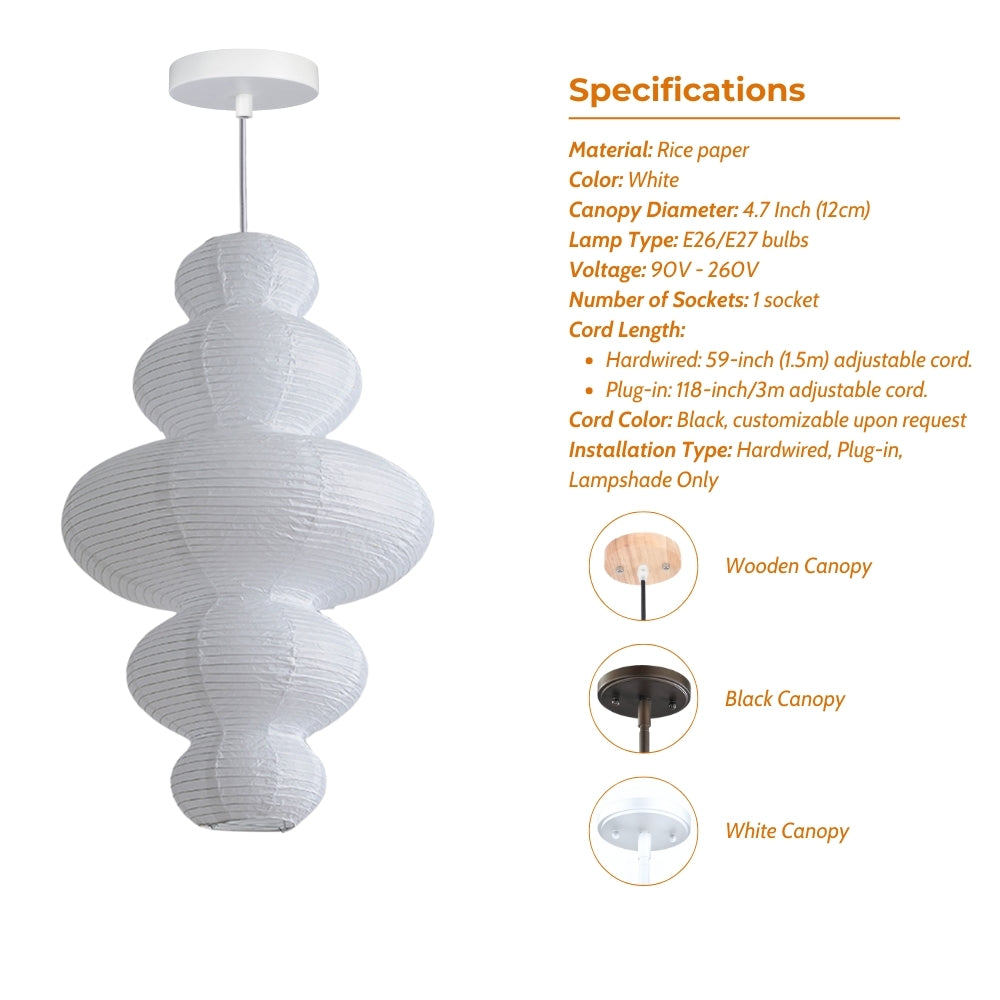 wabi sabi akari juni rice paper pendant lamp specifications