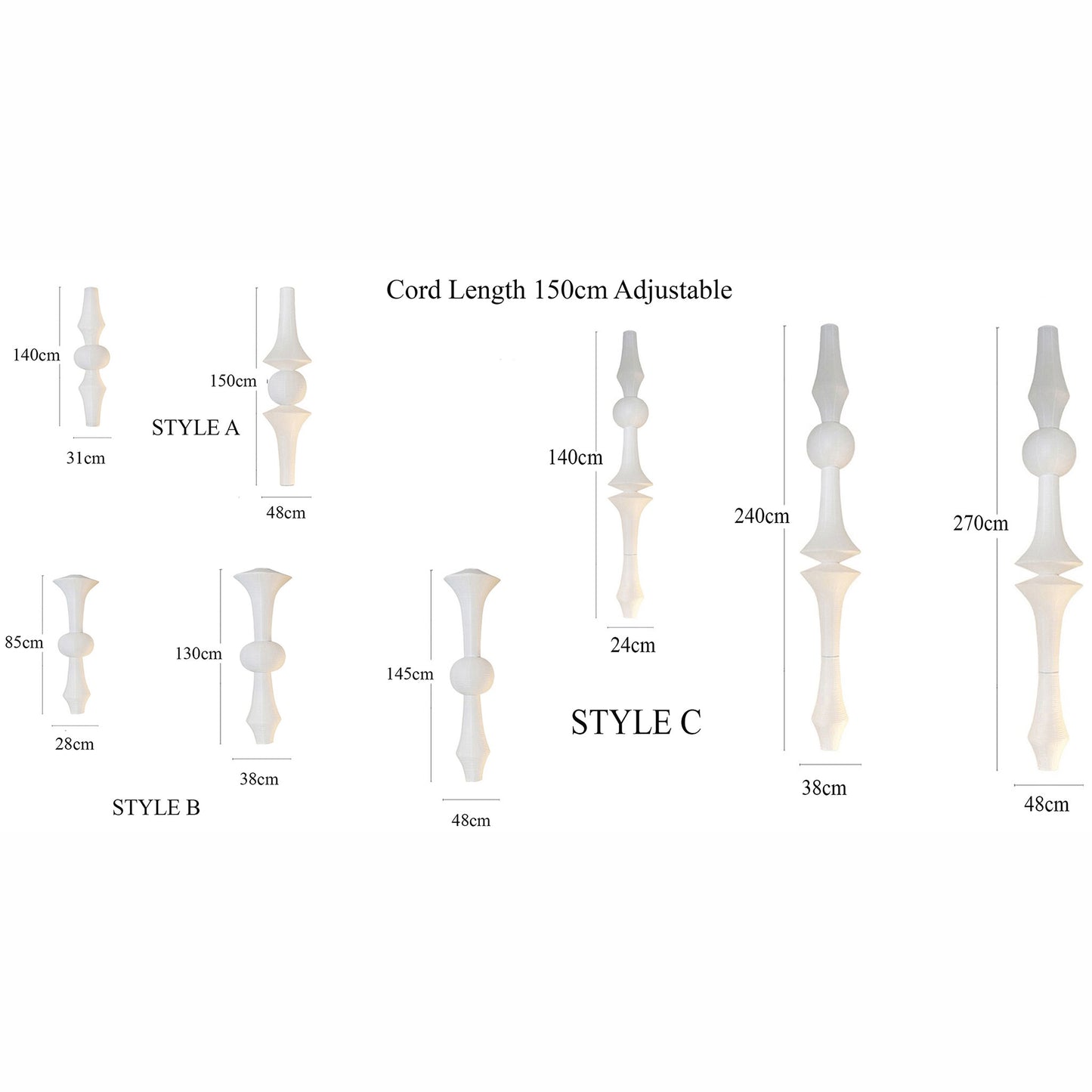 Wabi Sabi Akari Rice Paper Pendant Light Size