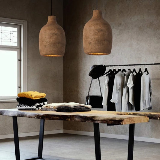 wabi sabi ceramic resin vase pendant light in laundry room