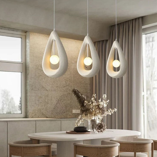 Wabi Sabi Modern Teardrop hanging lamp over dining table
