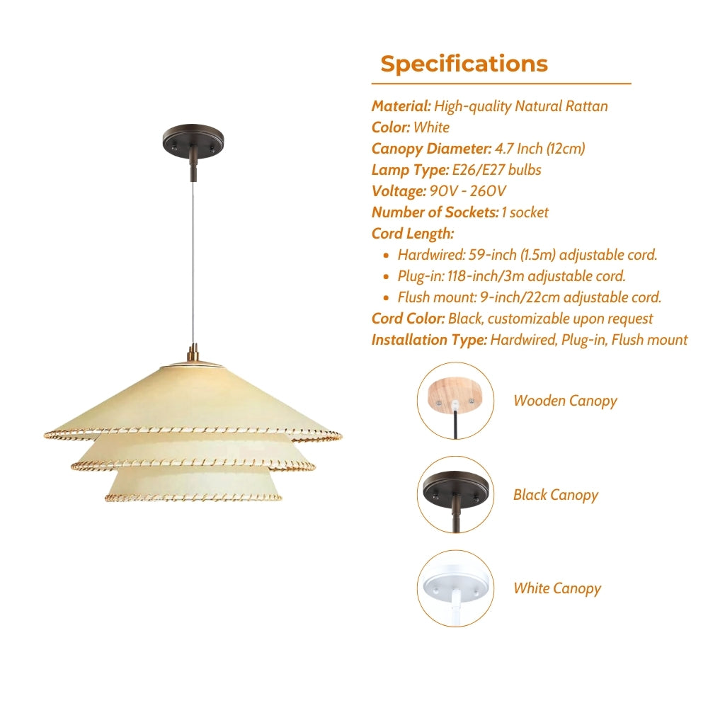 wabi sabi parchment 3 tier planas pendant lamp specifications