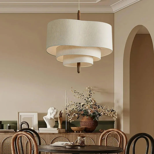 Pebble Wabi Sabi Fabric Pendant Lamp in dining room