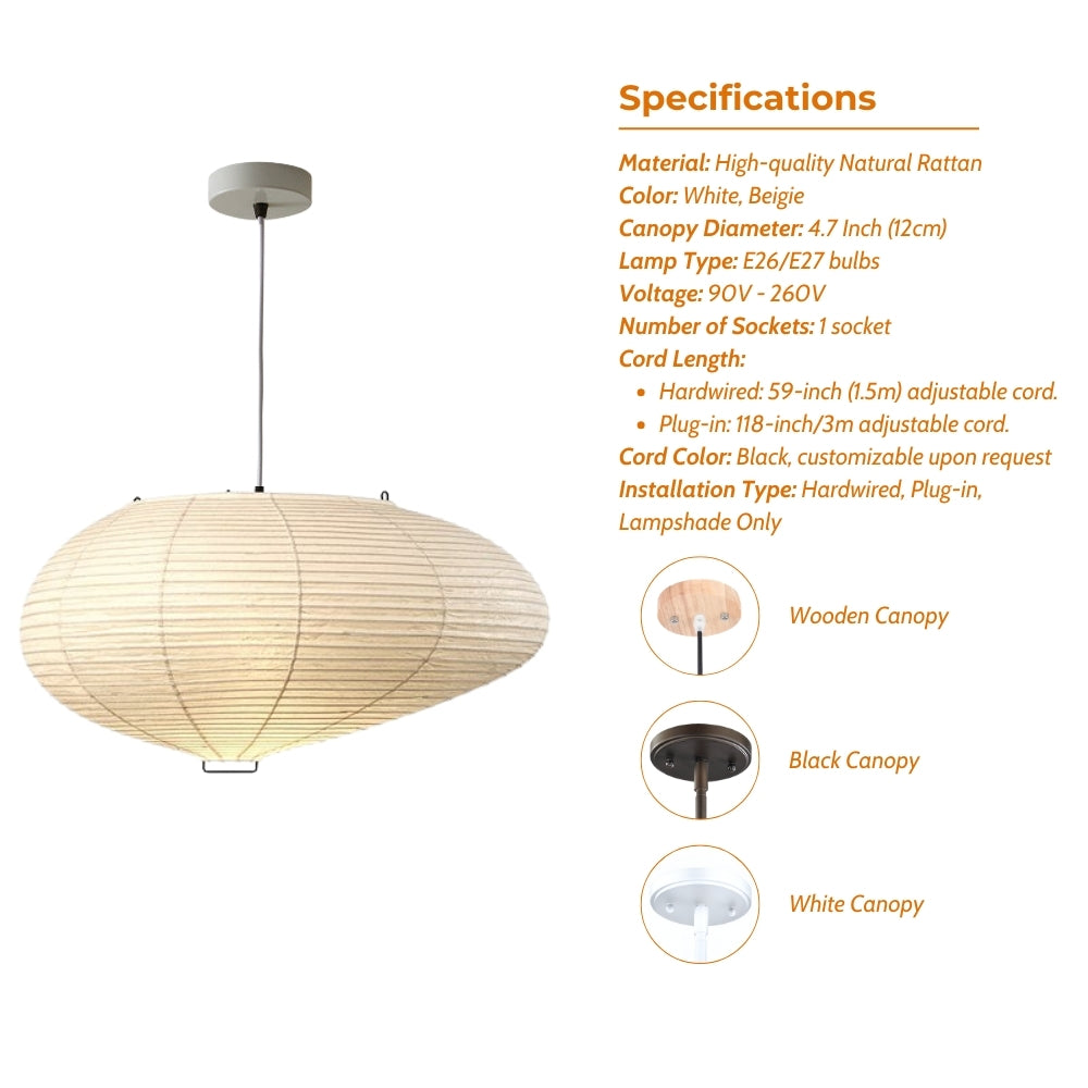 wabi sabi rice paper lantern pendant light specifications