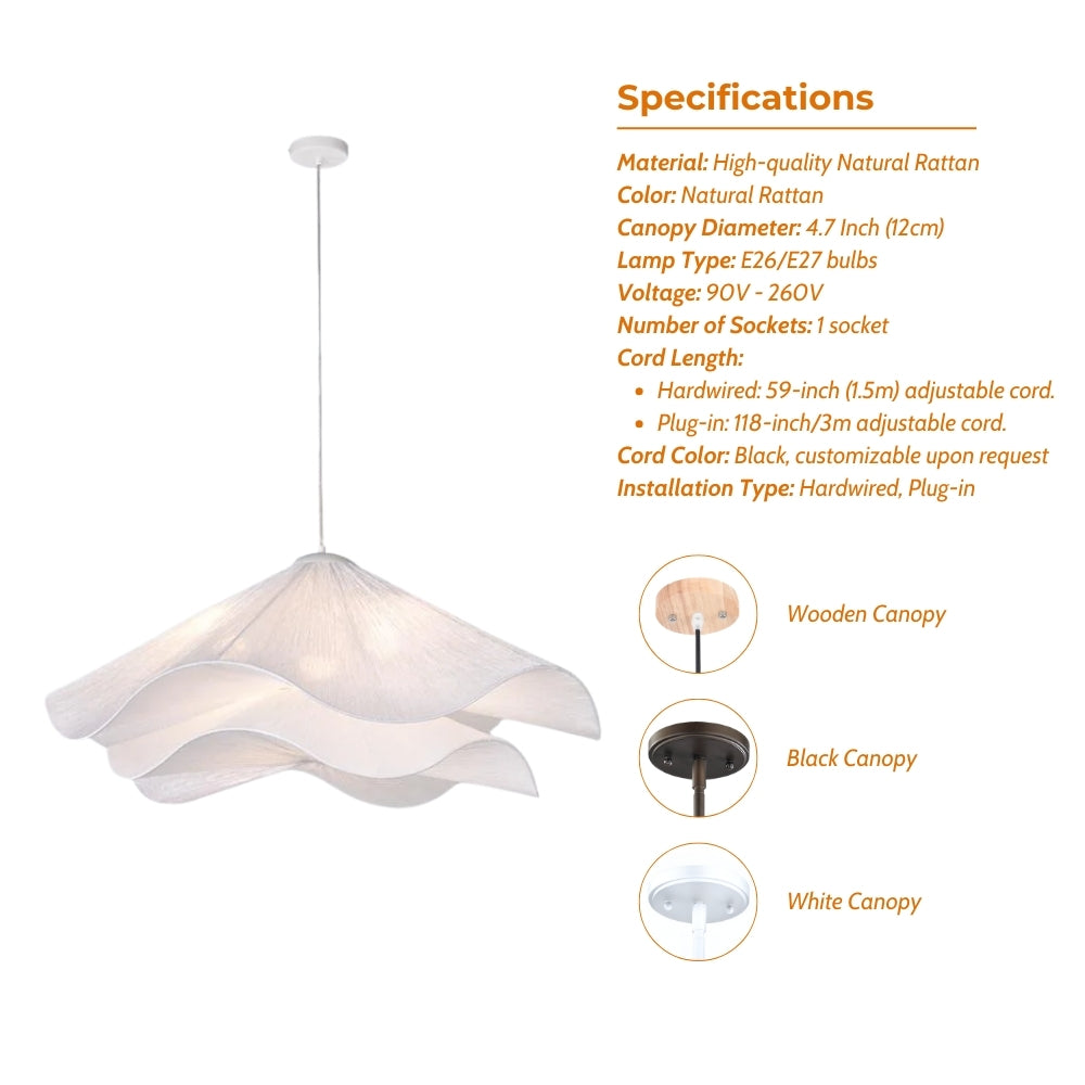 wabi sabi white fabric flower pendant lamp specifications