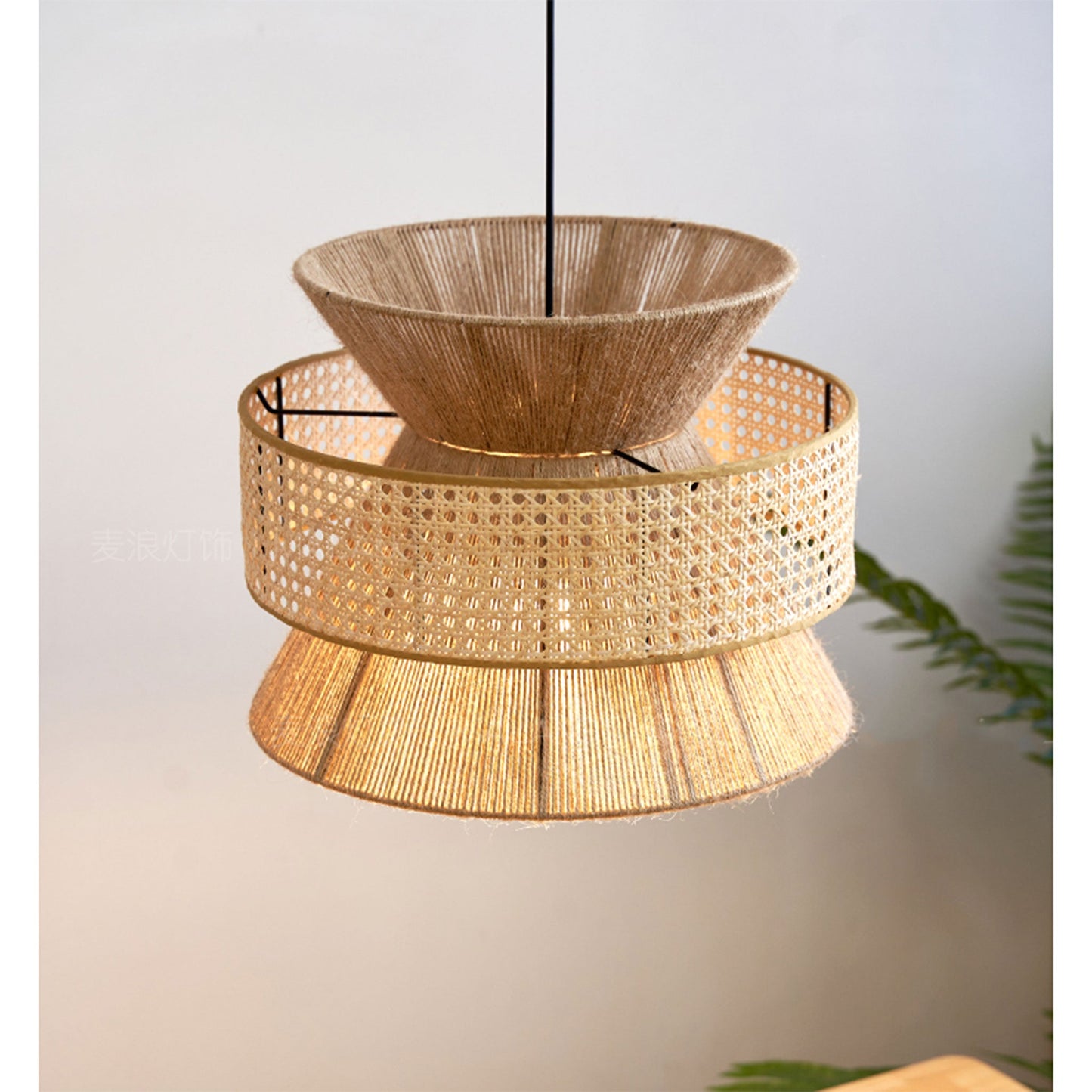 wicker drum pendant light fixture
