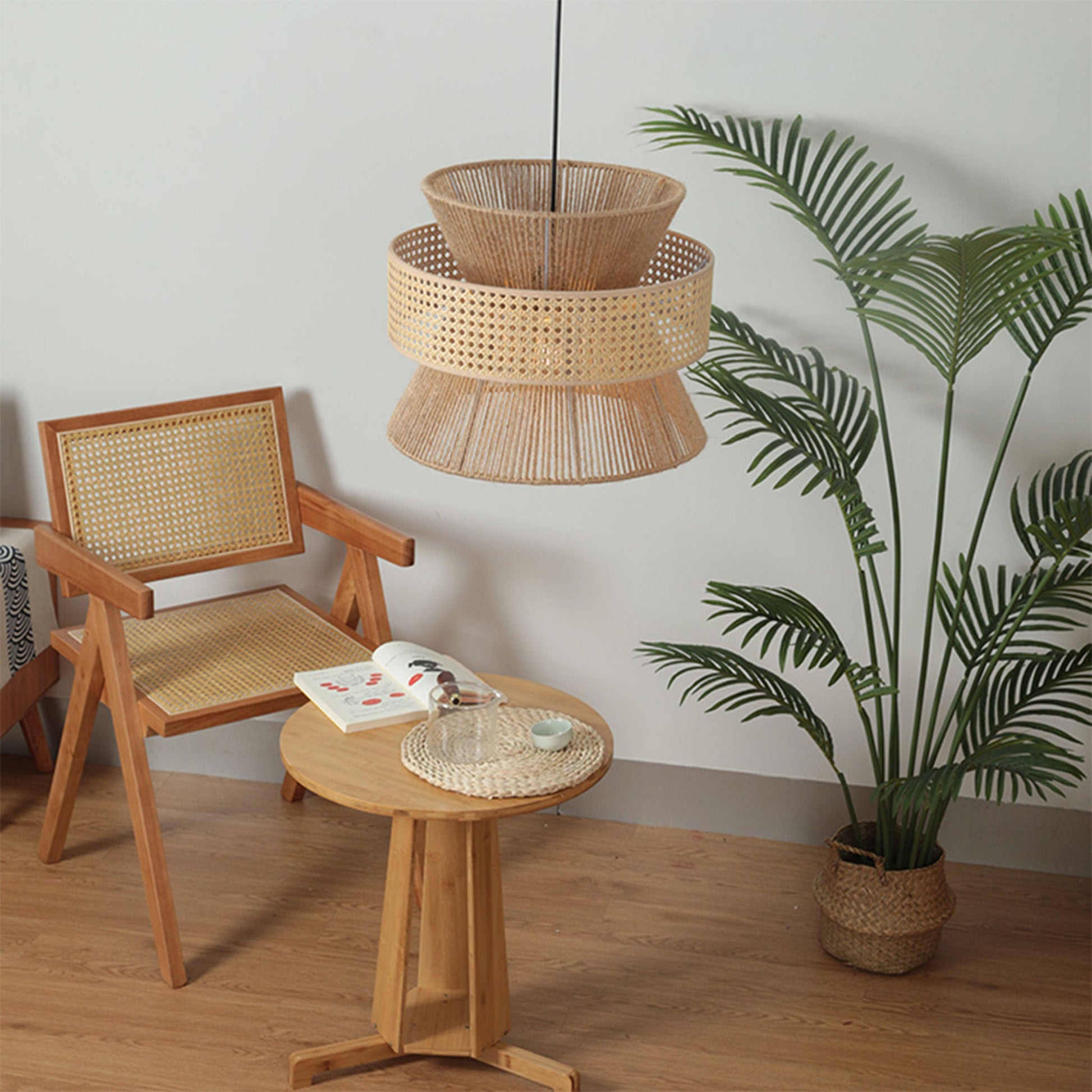 wicker drum pendant light shade for living room