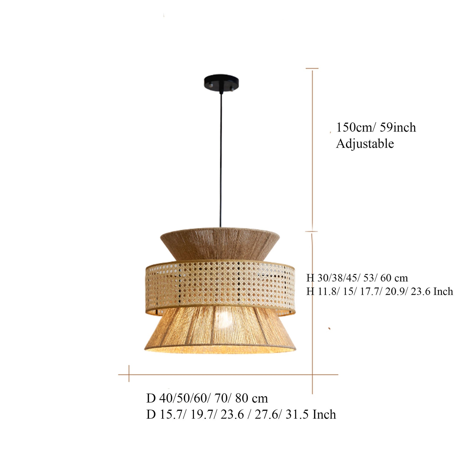 wicker drum pendant light size