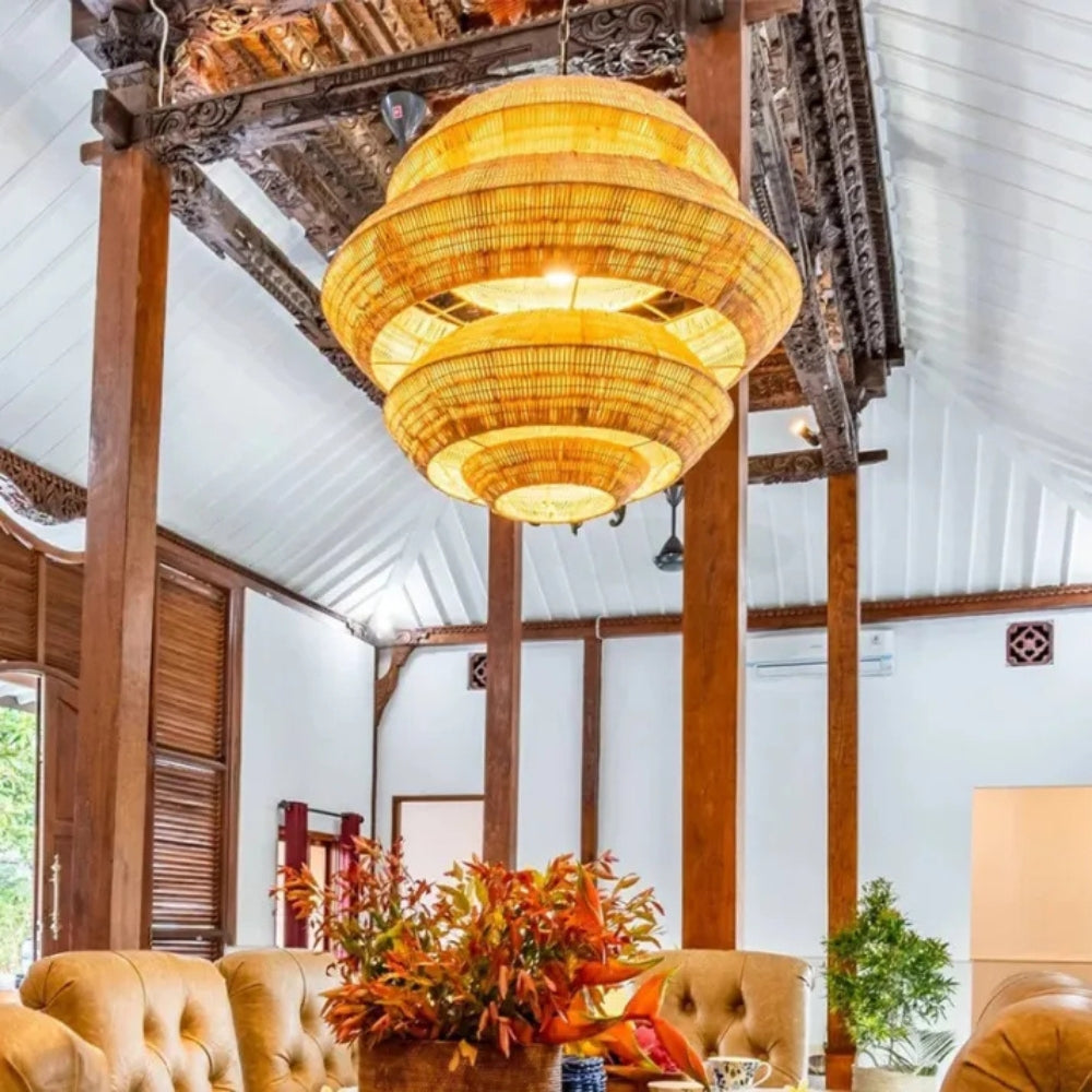 woven boho rattan ceiling lamp