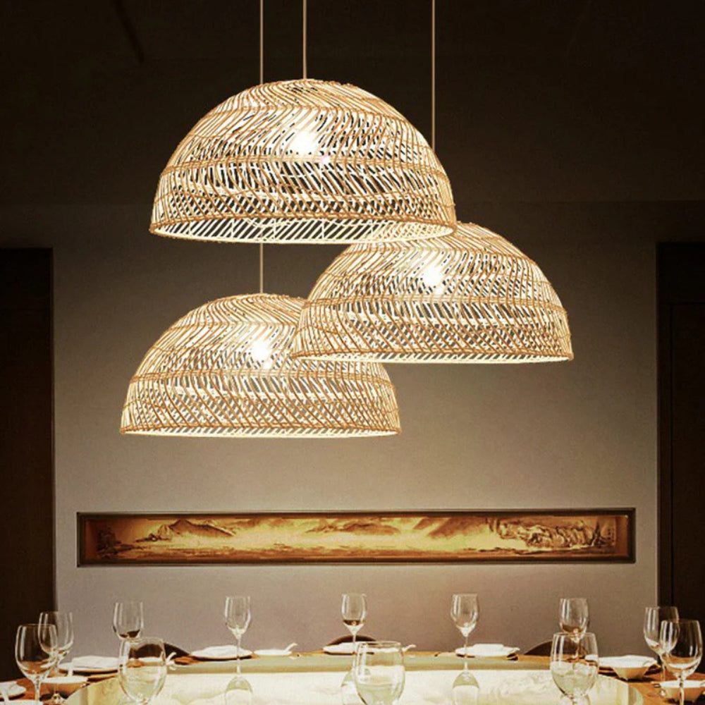 woven rattan dome light