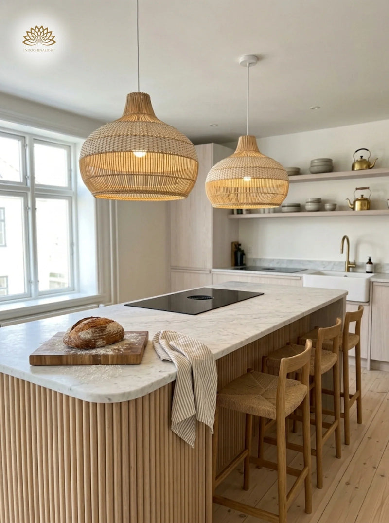 Rattan pendant lights for kitchen island