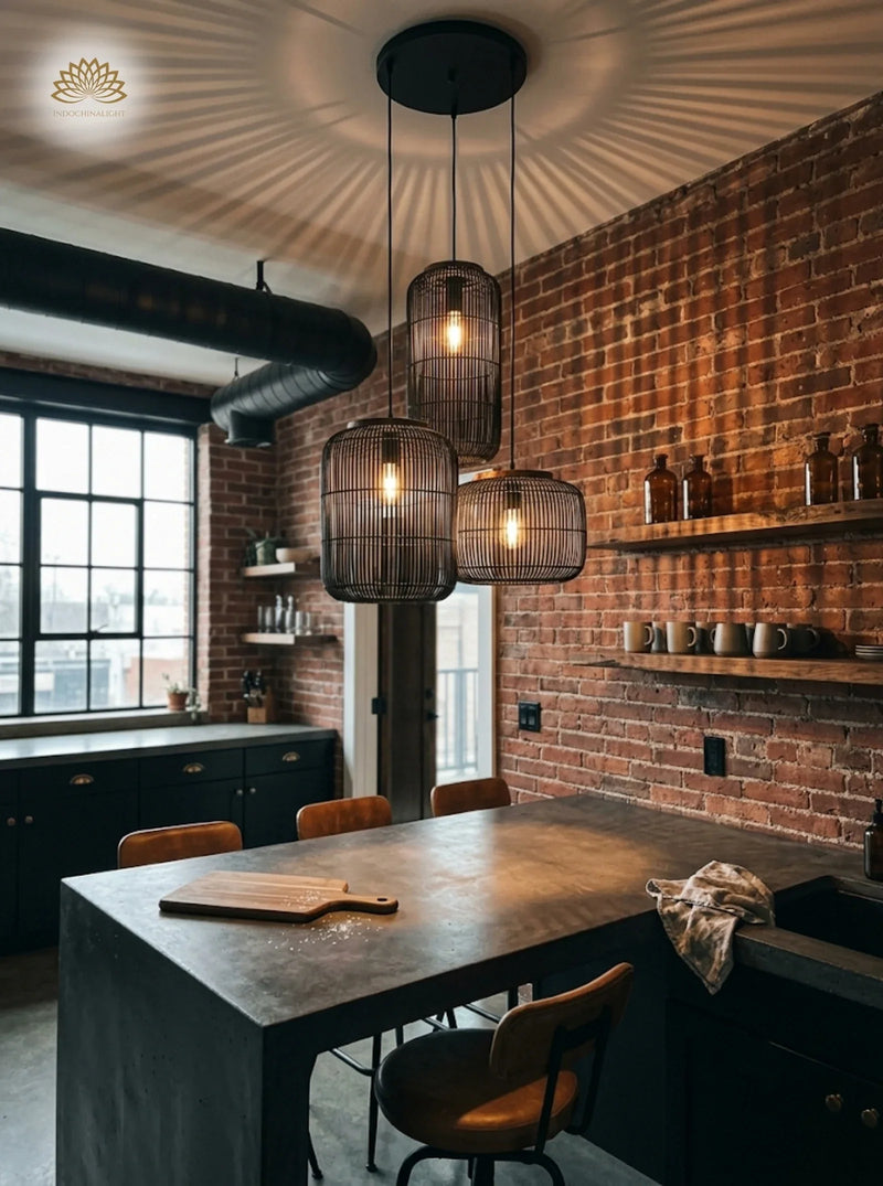 Black rattan pendant lights