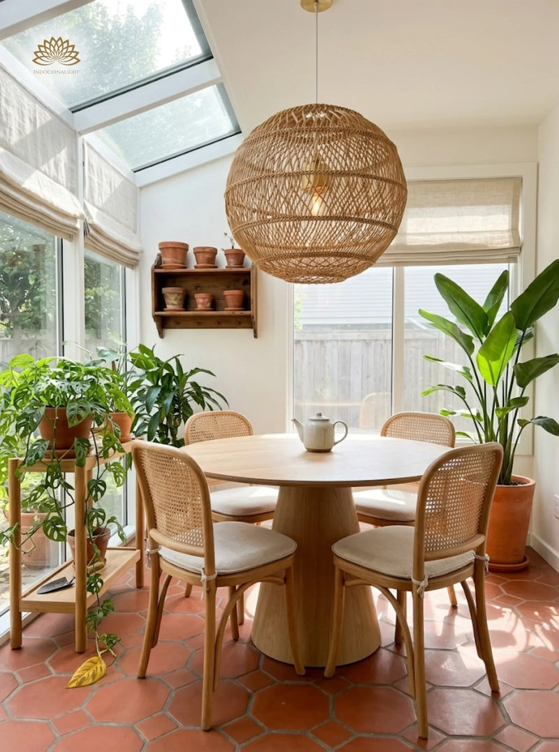 Round rattan pendant lights