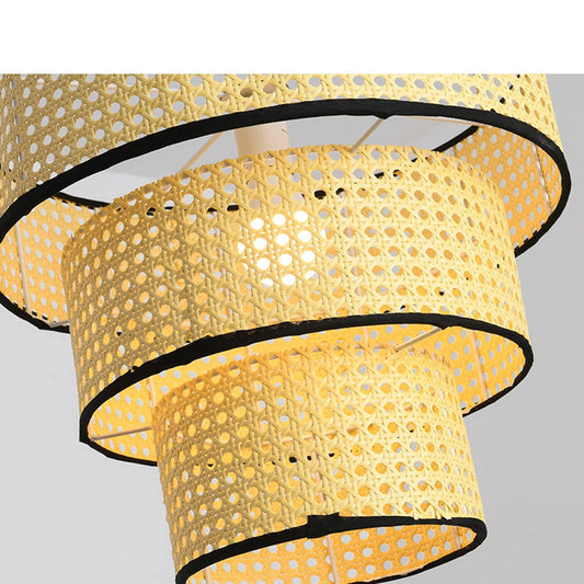 ArcoMead 3-Tiered Rattan Drum Pendant Light