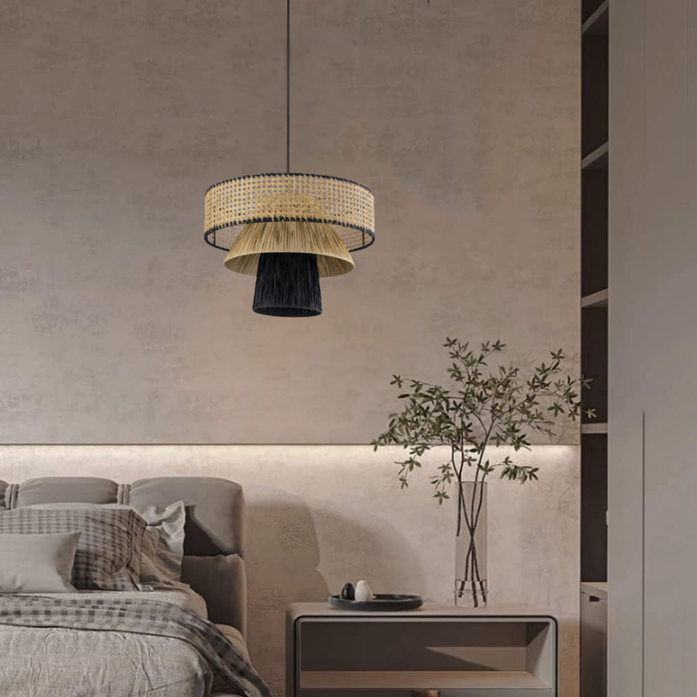 Boho Tiered Drum Rattan Pendant Light