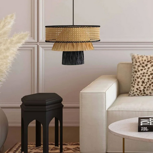 Boho Tiered Drum Rattan Pendant Light