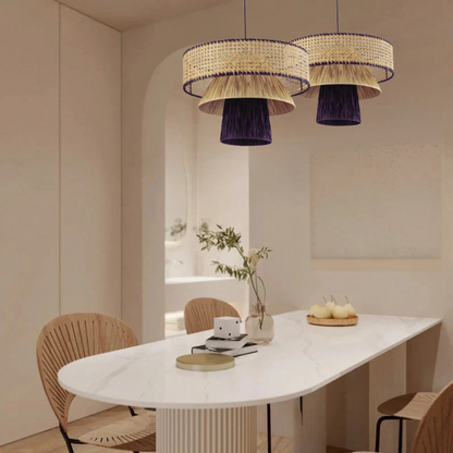 Boho Tiered Drum Rattan Pendant Light