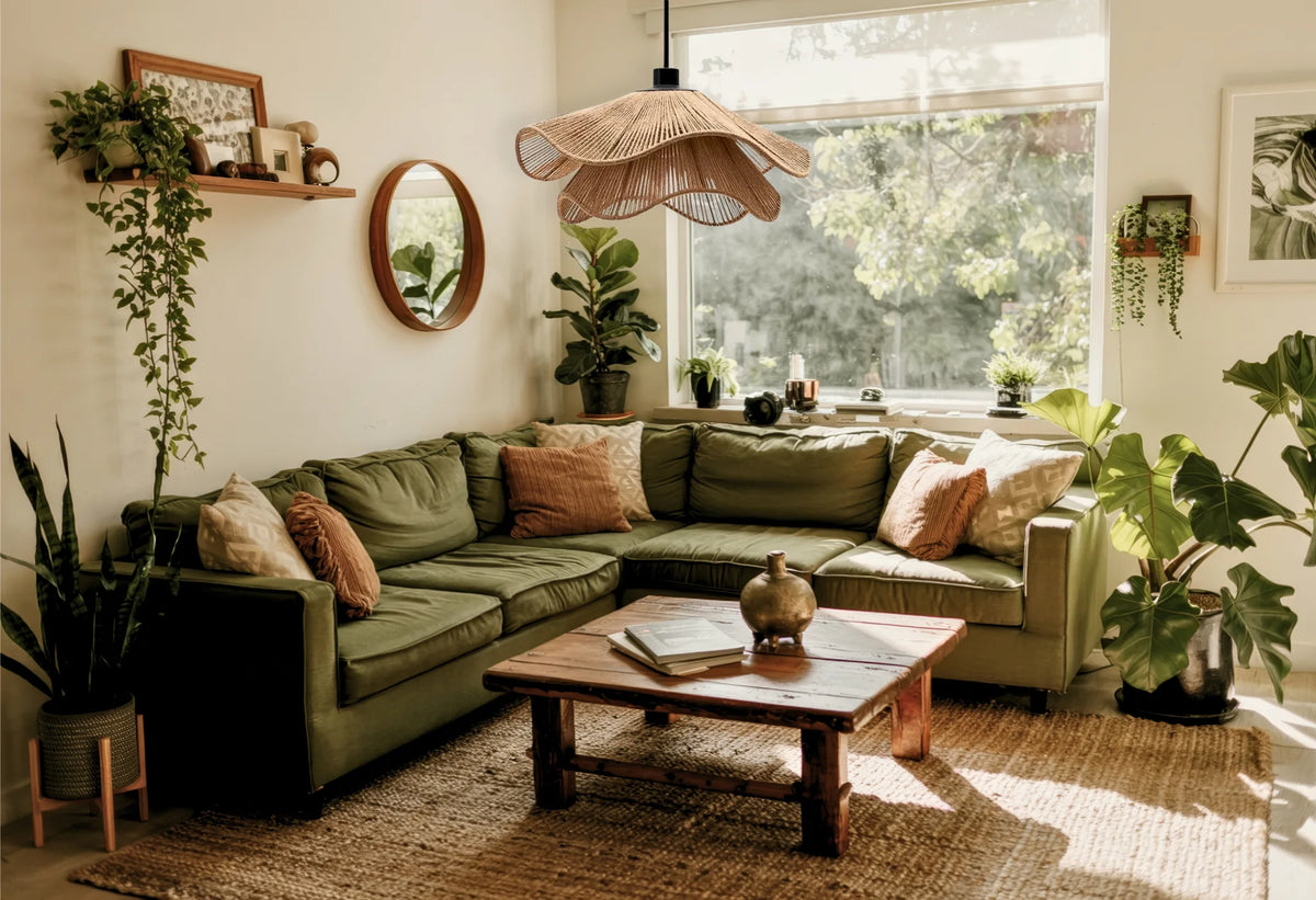 Natural Hemp Rope Woven Pendant Light in living room