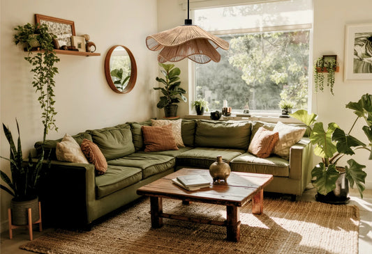 Natural Hemp Rope Woven Pendant Light in living room