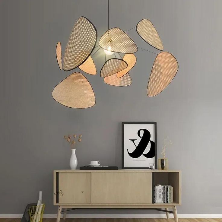 Large Rattan Screen Cannage Suspension Pendant Light