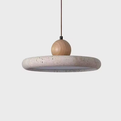 Mannelli Circular Travertine and Wood Pendant Light