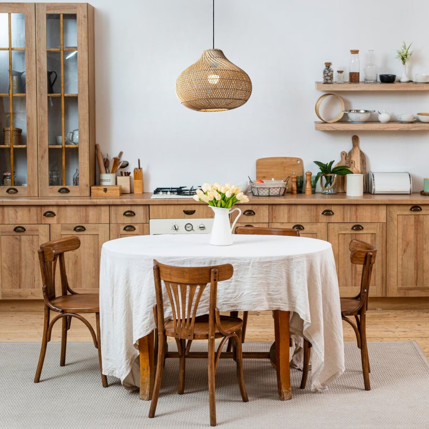 16 Inch Karjearl Basket Rattan Pendant Light for Boho Little Dining Table
