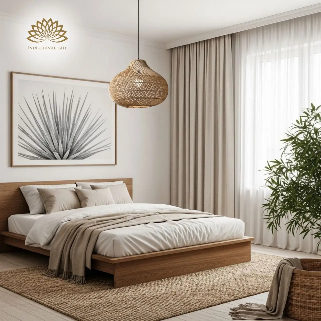 16 Inch Karjearl Basket Rattan Pendant Light for Minimalist Small Bedroom