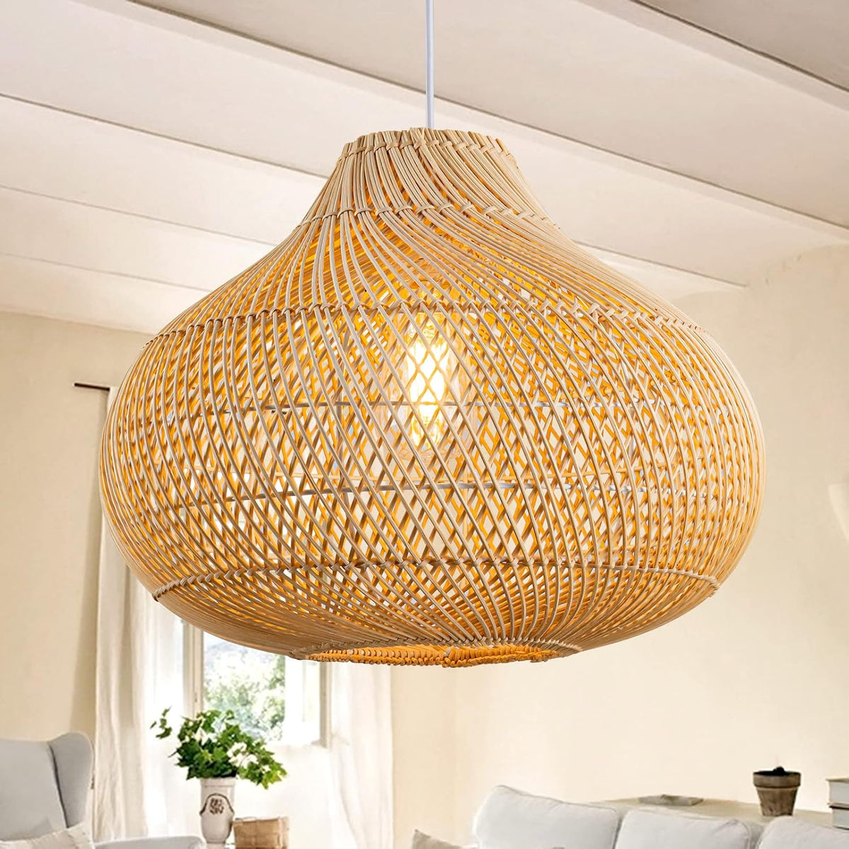 16 Inch Karjearl Boho Basket Rattan Pendant Light