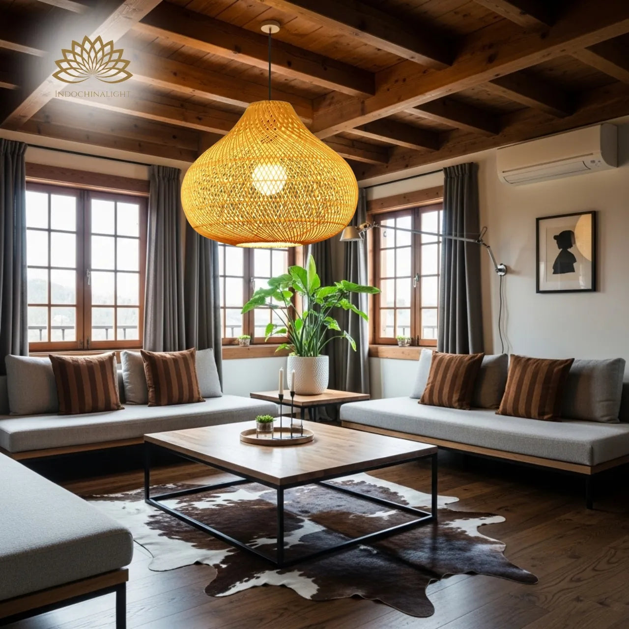 16-Inch Karjearl large rattan pendant lamp in the living room
