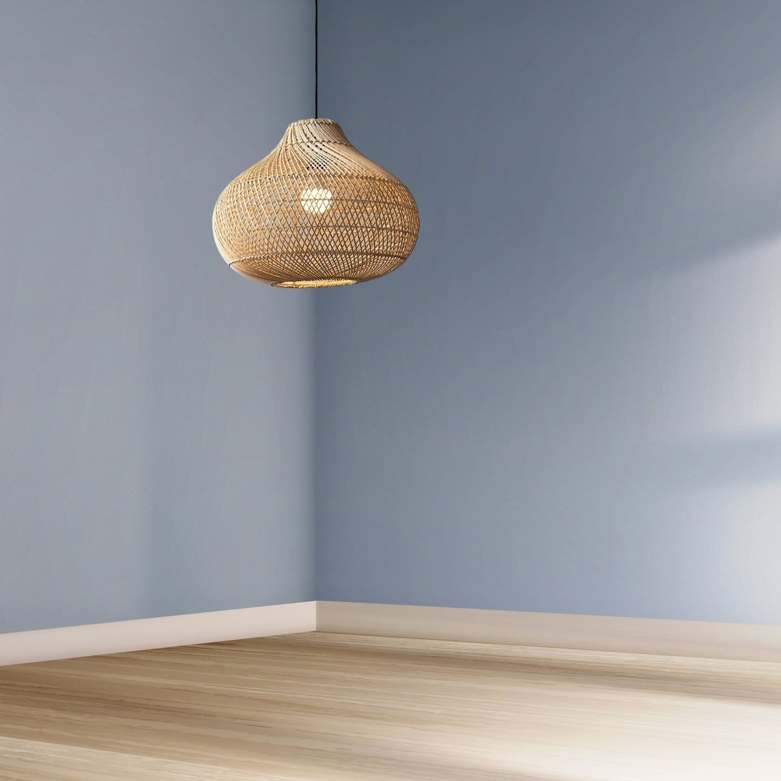 16 Inch Karjearl Woven Basket Rattan Hanging Light Fixture