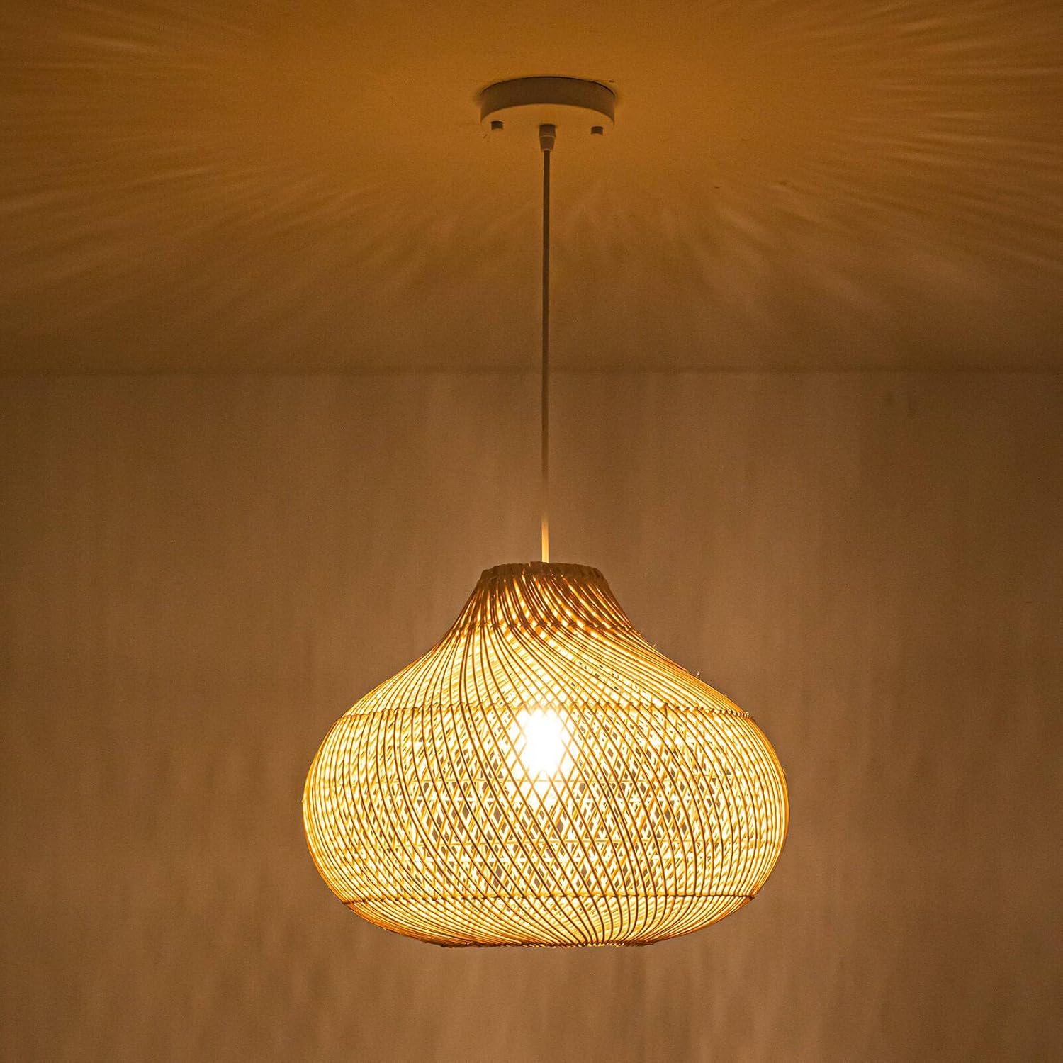 16 Inch Karjearl Woven Basket Rattan Pendant Shade Light Effect at Night