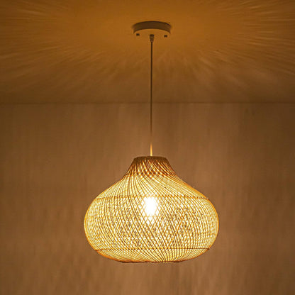 16 Inch Karjearl Woven Basket Rattan Pendant Shade Light Effect at Night