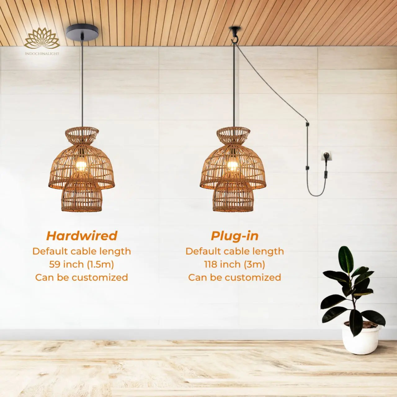 16 Inch Rustic Rattan Pendant Light's accessories type