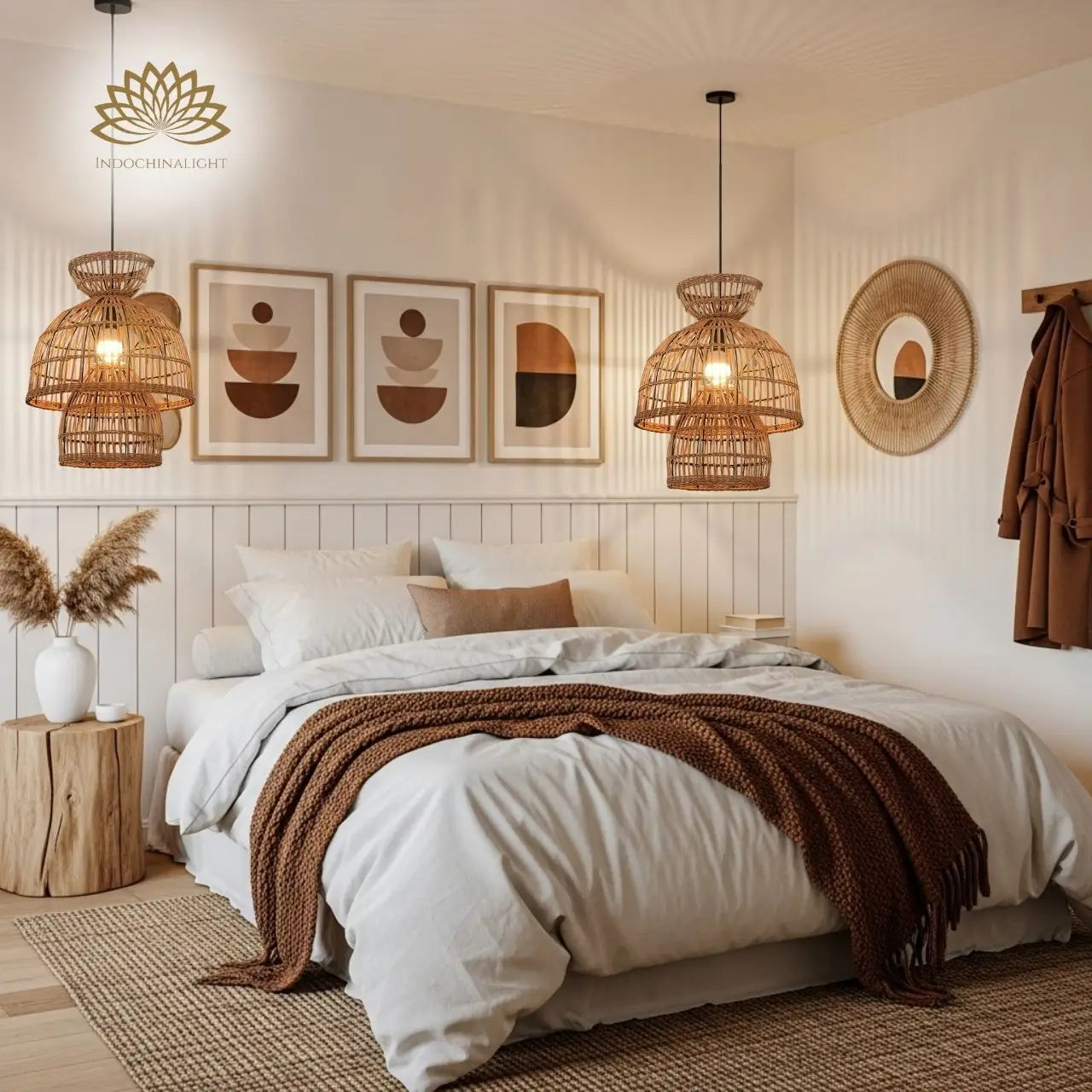 16 Inch Rustic Rattan Pendant Light for bedroom