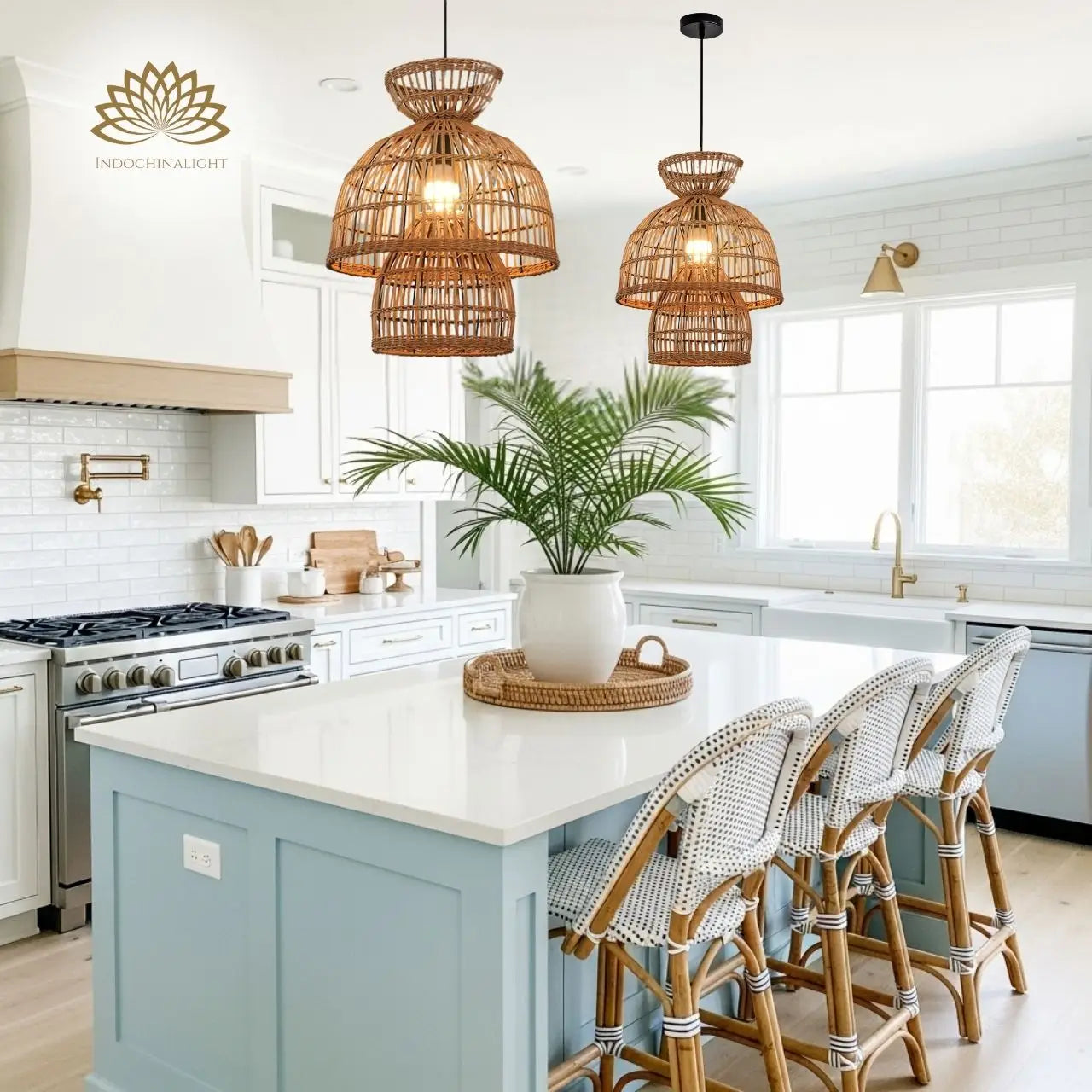 16 Inch Rustic Rattan Pendant Light for kitchen island