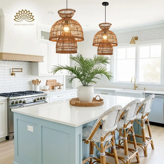 16 Inch Rustic Rattan Pendant Light for kitchen island