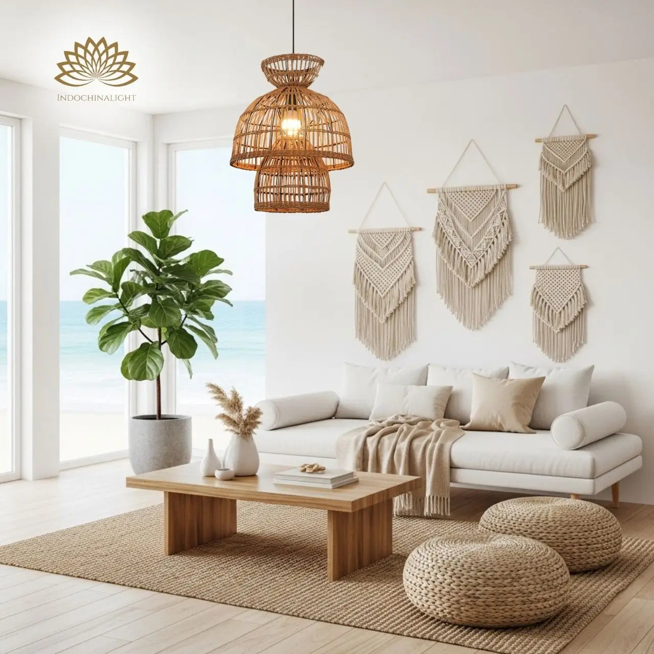 16 Inch Rustic Rattan Pendant Light for living room