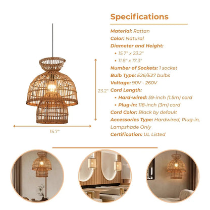 16 Inch Rustic Rattan Pendant Light's specifications