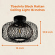 Tbaoinla Black and Rattan Ceiling Light 16 Inches