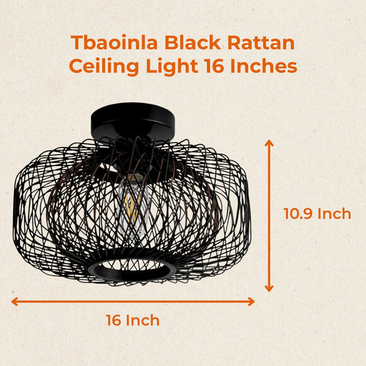 16 Inches Tbaoinla Black Rattan Ceiling Light