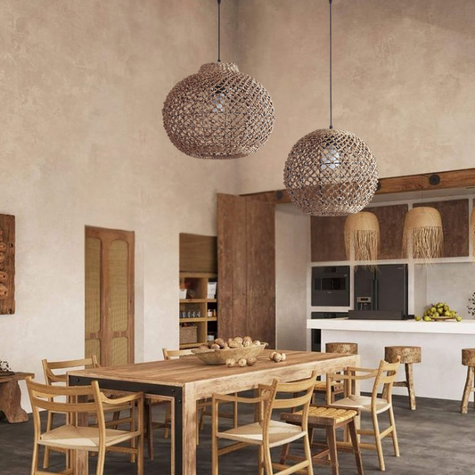 Boho Globe Wicker Pendant Light