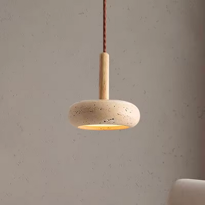 Osho Wabi Sabi Round Travertine and Wood Pendant Light