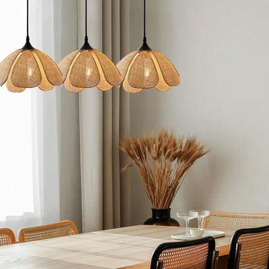 bloom rattan pendant light in wabi sabi room